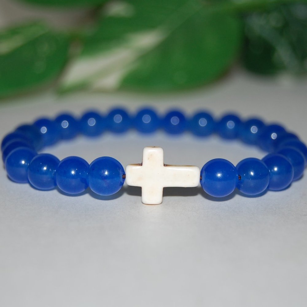 Cross Bracelet,Blue Bracelet,Cross Beaded Blue Bracelet,Pray,Cross